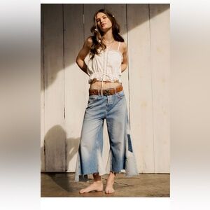 Free people ripple pieced wide leg crop denim size 31